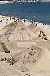 Sand castles are erected at Haeundae Beach in Busan on Monday. The 2023 Haeundae Sand Festival, themed Expo Sand Sea for the Future of 2030, will be held from Friday to Monday at Haeundae Beach and Gunam-ro Haeundae Square. [YONHAP]