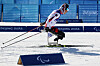 Shin Eui-hyun competes in the men's sprint sitting para biathlon at the 2022 Winter Paralympic Games at the National Biathlon Centre in Beijing on Saturday. [YONHAP]