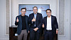 From left, SK hynix President Kim Juseon, Penguin Solutions CEO Mark Adams and SK Telecom CEO Ryu Young-sang pose for a photo after signing a partnership agreement in Las Vegas. [SK TELECOM]