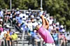 Tom Kim, also known as Kim Joo-hyung, plays his shot from the 18th tee during the third round of the 123rd U.S. Open Championship at the Los Angeles Country Club on Saturday in Los Angeles, California. [GETTY IMAGES]
