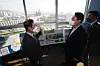 Yoon Seok-youl, presidential candidate of the main opposition People Power Party (PPP), right, speaks to his election campaign chief Kim Byong-joon in a visit to Milmaru Observatory in Sejong on Monday afternoon, as he kicks off a three-day visit to the Chungcheong region with 100 days left until the election next March. [JOINT PRESS CORPS]