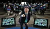 Ruling Democratic Party presidential candidate Lee Jae-myung poses for a selfie with the crowd Monday after holding a town hall with 200 people participating virtually and in-person at the Kim Dae-jung Convention Center in Gwangju, to mark 100 days till the election. [NEWS1]