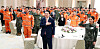 President Yoon Suk Yeol, center, salutes the flag at a luncheon hosted at the Blue House's Yeongbingwan state guest house in central Seoul to express gratitude to all the Korea Disaster Relief Team (KDRT) personnel who helped search and recovery efforts in quake-stricken Turkey last month. [JOINT PRESS CORPS]