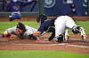 Choo Shin-soo of the Texas Rangers, left, slides to home plate during a game against the Seattle Mariners at T-Mobile Park on Sept. 7. [GETTY IMAGES/YONHAP]
