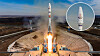 A rendering of a future OneWeb satellite launch. Hanwha Systems will get a board seat and 8.8 percent of company with its investment. [HANWHA SYSTEMS]