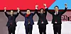 Final candidates for the new ruling People Power Party leader attending a joint campaign speech at a stadium in Gyeonggi. [YONHAP]