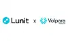 The corporate logos of Lunit and Volpara Health are seen in this image provided by Lunit. [YONHAP]