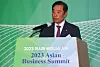 Federation of Korean Industries Acting Chairman Kim Byong-joon delivers welcoming remarks for the 2023 Asian Business Summit held at FKI headquarters in Yeouido, western Seoul, on Wednesday. [YONHAP]