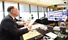 Korean Finance MInister Hong Nam-ki attends the Asean+3 meeting via video in Seoul on Monday. [MINISTRY OF ECONOMY AND FINANCE]
