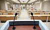 A view of the press briefing room at the Yongsan presidential office in central Seoul on Monday, where President Yoon Suk Yeol is scheduled to hold a rare official press conference on Thursday morning to mark his second anniversary in office. [NEWS1]