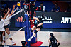 Korea's Jeong Ji-yun, center, attacks during a Volleyball Nations League game against Canada at Antalya Sports Hall in Antalya, Turkey, on June 2. [FIVB]
