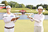 Im Jin-hee and Lee So-mi pose with their trophies after the final round of the Dow Championship 2025 at Midland Country Club in Midland, Michigan on June 29. [GETTY IMAGES]