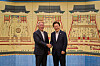 President Lee Jae Myung, right, poses for a photo with Hyundai Motor Group Executive Chair Euisun Chung at his official residence in Seoul on July 14, 2025, [PRESIDENTIAL OFFICE]
