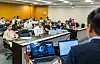 Students from the University of Cambridge's MBA program listen to presentations during their visit to SK Telecom's headquarters in Jung District, central Seoul [SK TELECOM]