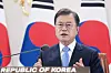 President Moon Jae-in gives a speech for the World Health Assembly's video session on Monday. [YONHAP]