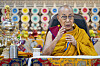 Tibetan spiritual leader the Dalai Lama speaks at an event celebrating his 90th birthday according to a Tibetan calendar in Dharamshala, India, Monday, June 30, 2025, ahead of his birthday according to the Gregorian calendar on July 6. [AP/YONHAP]