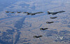 Two U.S. B-1B supersonic stealth bombers (upper right) are flanked by four U.S. F-16 fighters and four South Korea F-35A stealth fighters during the Vigilant Storm exercise on Saturday. [JOINT CHIEFS OF STAFF]
