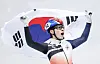 Hwang Dae-heon of Korea celebrates after winning the gold medal in the men's 1,500-meter short track speed skating final at Capital Indoor Stadium in Beijing on Feb. 9. [XINHUA/YONHAP]