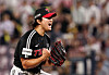 Go Woo-suk of the LG Twins celebrates during a game against the Kia Tigers at Gwangju Kia Champions Field in Gwangju on Sept. 19.  [YONHAP]