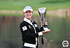 Park Min-ji holds her trophy after winning the SK Shieldus SK Telecom Championship at Lavie Est Belle in Chuncheon, Gangwon on Sunday. [KLPGA]