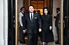 President Yoon Suk-yeol, left, and first lady Kim Keon-hee leave a hotel in London to attend the state funeral of Queen Elizabeth II Monday morning. [YONHAP]