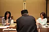 Korean first lady Kim Keon-hee, left, and Japanese first lady Yuko Kishida make traditional Japanese sweets at the prime minister’s residence in Tokyo Thursday. [YONHAP]