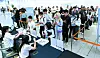 Visitors line up at a job fair for international students at the Busan Port International Exhibition and Convention Center on July 20, 2023. The fair was attended by some 300 participants, including organizations based in Busan interested in hiring foreign students and residents. [SONG BONG-GEUN]
