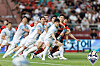The Pohang Steelers and Ulsan Hyundai, now called Ulsan HD, players in action during a K League match held at Pohang Steelyard in Pohang, North Gyeongsang on July 8, 2023. [YONHAP]