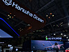 Booths of Hanwha Ocean and HD Hyundai Heavy Industries installed at the International Maritime Defense Industry Exhibition (Madex) in Busan in early June. The rivals vied to boast warship technologies at the exhibition. [KIM SU-MIN]