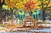 City workers from Suwon use electric leaf blowers to clear fallen leaves along a sidewalk near the Suwon Outdoor Music Theater in Paldal District in Suwon, Gyeonggi, on Nov. 5. [YONHAP]