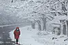 A hiker treks the snow-covered trail on Mount Mudeung in Gwangju on Wednesday. [YONHAP]