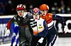 Lee Yu-bin beat Courtney Sarault of Canada and Suzanne Schulting of the Netherlands during the 1500-meter semi-finals at the ISU World Cup Short Track Speed Skating in Dordrecht, the Netherlands on Saturday. [EPA/YONHAP]