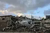 Tents of displaced Palestinians from northern Gaza are set up near destroyed buildings in Gaza City, on March 20, after the Israeli army issued evacuation orders for areas in northern Gaza. [EPA/YONHAP]
