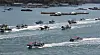 Some 160 fishing boats off the coast of Yeosu, South Jeolla, sail Monday in protest of Japan’s decision to dump contaminated water into the Pacific Ocean. [YONHAP]