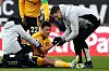 Wolverhampton Wanderers' Hwang Hee-chan receives medical attention during a Premier League match against Liverpool at the Molineux stadium in Wolverhampton, England on Saturday. [AFP/YONHAP]