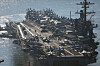 The USS Carl Vinson aircraft carrier arrives at a naval base in Busan on Tuesday in a show of force against North Korea’s nuclear and missile threats. North Korea notified Japan of a plan to launch a military spy satellite, its third attempt, between Wednesday and Dec. 1. [YONHAP]