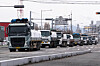 Trucks carrying 5,500 tons of urea imported from Vietnam head to a factory in Ulsan. [LOTTE FINE CHEMICAL]