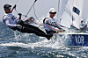 Park Gun-woo and Cho Sung-min sail at Enoshima Yacht Harbour. [REUTERS/YONHAP]