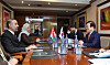 National Assembly Speaker Park Byeong-seug, right, speaks with Khalid Bin Hilal Al Mawali, chairman of the consultative assembly Shura Council of Oman, left, in their meeting held on the sidelines of the 143rd Assembly of the Inter-Parliamentary Union in Madrid, Spain, on Saturday. [OFFICE OF THE NATIONAL ASSEMBLY SPEAKER]