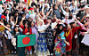 International students dressed in their country's traditional costumes pose for a photo and enjoy themselves during Ajou International Day 2025 at Ajou University in Suwon, Gyeonggi, on Nov. 6. [YONHAP]
