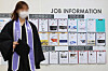 A college graduate walks past job postings after a commencement ceremony on Thursday. [YONHAP]