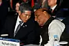 Former Korean Defense Minister Jeong Kyeong-doo, left, speaks to Indian Defense Minister Rajnath Singh at last year's Seoul Defense Dialogue. [JANG JIN-YOUNG]