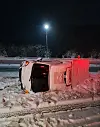 A truck is flipped its side on the road in Paju, Gyeonggi on Thursday. [GYEONGGI-DO FIRE SERVICES]