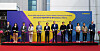 Participants of Merck Korea's opening ceremony of its SOD Application Center attend a tape-cutting event in Anseong, Gyeonggi on Thursday. Participants include Kai Beckmann, CEO of Merck Electronics, seventh from left, and Kim Dong-yeon, Gyeonggi governor, sixth from left. The SOD Application Center is dedicated to doing research and development of the 'Spin On Dielectric,' a core insulator required in both logic and memory processors. [MERCK KOREA]