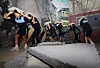 Students of Hwaseong Banwol Middle School participate in an earthquake evacuation drill at Gyeonggi-do Safety Experience Center in Osan, Gyeonggi on Thursday.