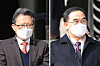 Baek Jong-chun, left, and Cho Myoung-gyon, exit from the Seoul High Court building in Seocho District, southern Seoul, on Feb. 9 2022. [YONHAP]