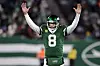 New York Jets quarterback Aaron Rodgers reacts after a touchdown pass during an NFL football game against the Miami Dolphins, Jan. 5, in East Rutherford, New Jersey, United States. [AP/YONHAP]