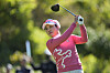 Park Hee-young, who gave birth to a child in Jan. 2023, watches her tee shot during the second round of the BMW Ladies Championship in Paju on Oct. 20, 2023. [AP/YONHAP]