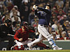 Tampa Bay Rays first baseman Choi Ji-man strikes out on a pitch from Boston Red Sox relief pitcher Josh Taylor during the seventh inning of game four of the American League Division Series at Fenway Park in Boston on oct. 11. [EPA/YONHAP]