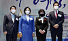 Major candidates for the Seoul mayoral by-election attend an International Women's Day celebration on Monday. From left, People's Party's Ahn Cheol-soo; Democratic Party's Park Young-sun; Huh Myeong, head of the Korean National Council of Women; and Oh Se-hoon of the People Power Party.  [YONHAP]